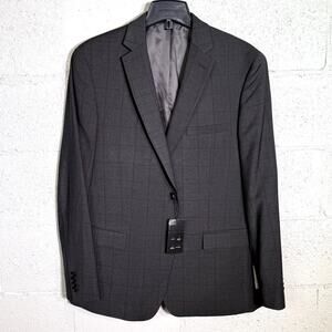 Alfani Men's Slim-Fit Windowpane Check Suit Jacket Dark Grey/Burgundy 44R $360